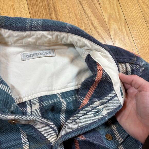 OUTERKNOWN Mens L Blanket Flannel Shirt Button Shacket Heavyweight Cotton - Picture 16 of 16